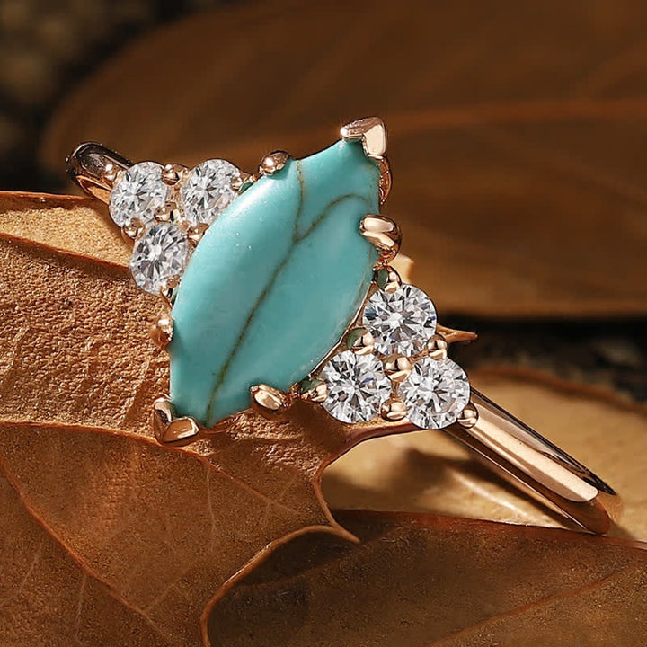 Olivenorma Oval Turquoise Inlaid White Zircon Women Ring - image 3