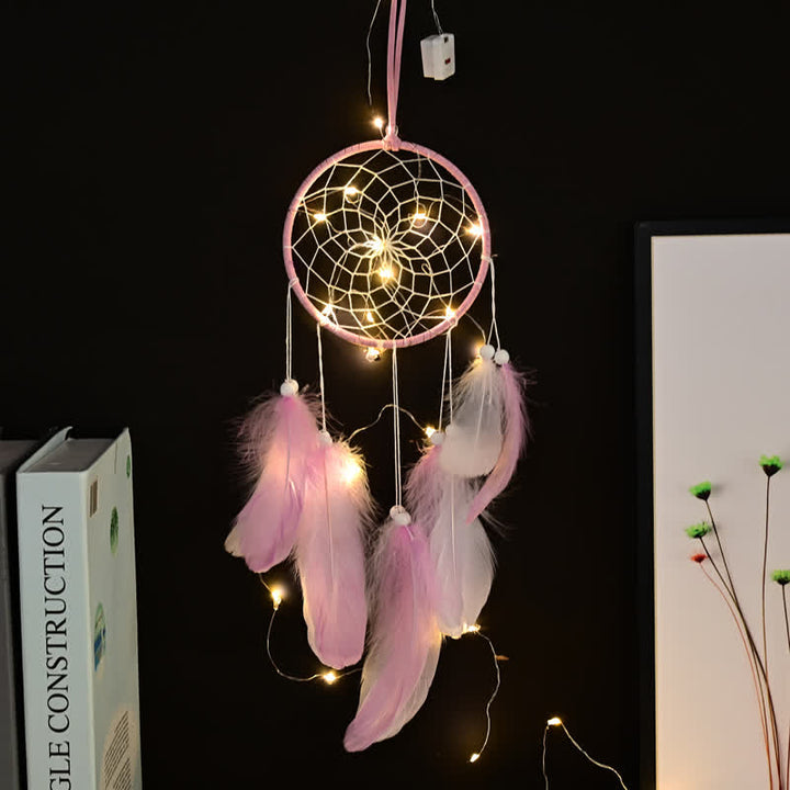 Olivenorma Handwoven Feather Pendant Pink Color Dream Catcher - Light Purple - With Light - image 4