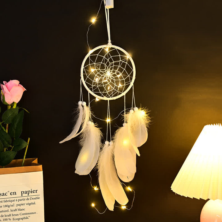 Olivenorma Handwoven Feather Pendant Pink Color Dream Catcher - White - With Light - image 12
