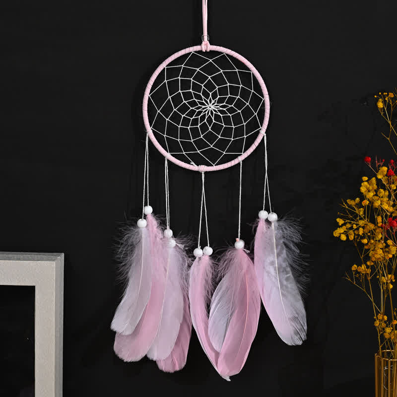 Olivenorma Handwoven Feather Pendant Pink Color Dream Catcher - Pink - Without Light - image 1