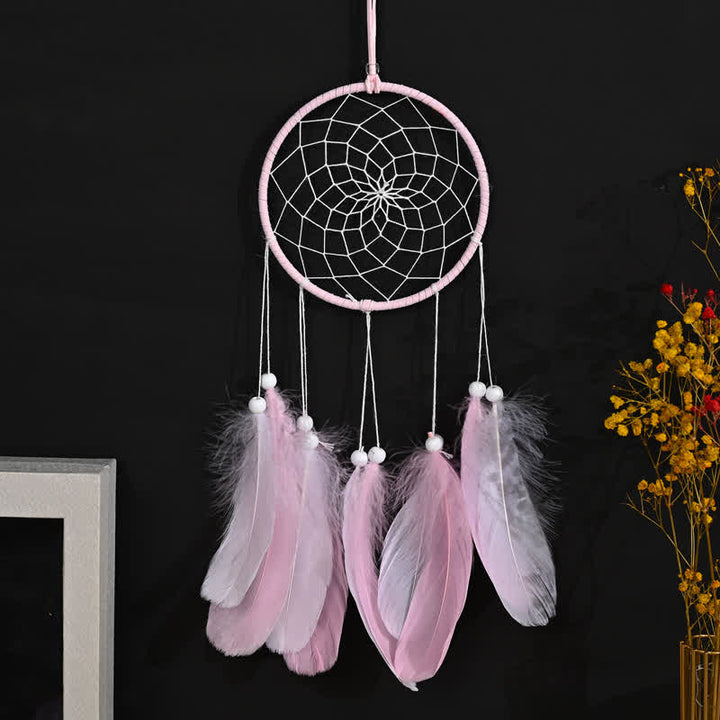 Olivenorma Handwoven Feather Pendant Pink Color Dream Catcher - Pink - Without Light - image 1
