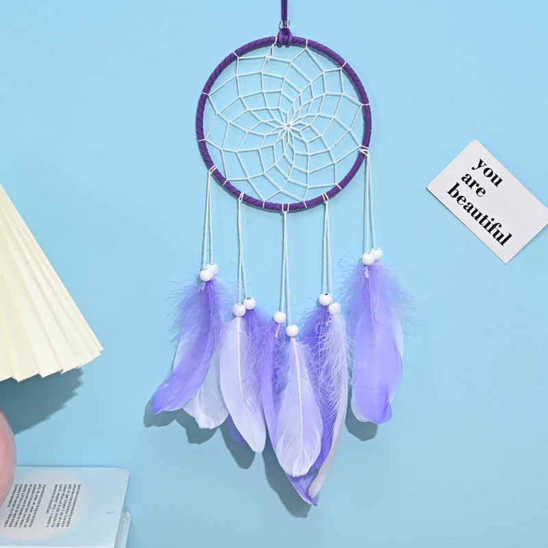 Olivenorma Handwoven Feather Pendant Pink Color Dream Catcher - Dark Purple - Without Light - image 5