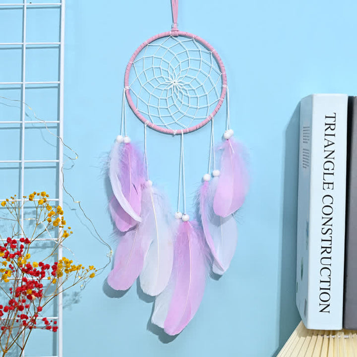 Olivenorma Handwoven Feather Pendant Pink Color Dream Catcher - Light Purple - Without Light - image 3