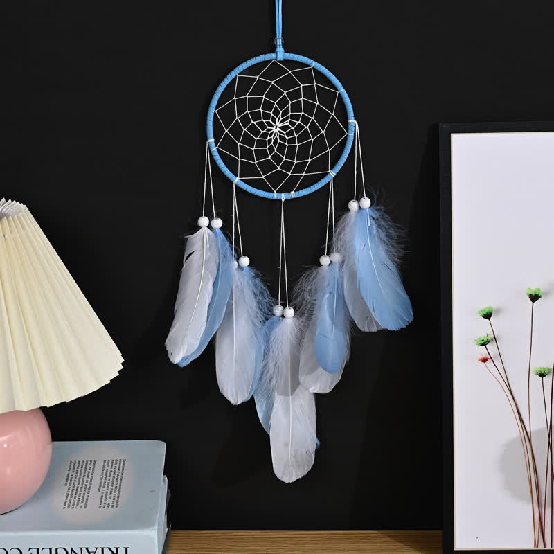 Olivenorma Handwoven Feather Pendant Pink Color Dream Catcher - Blue - Without Light - image 7