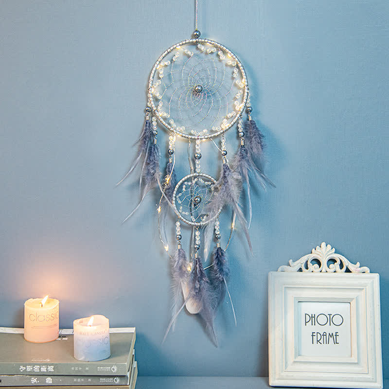 Olivenorma Handwoven Blue Gray Feather Dream Catcher - image 4