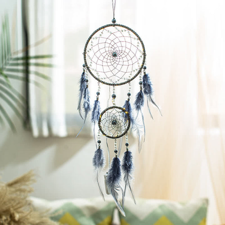 Olivenorma Handwoven Blue Gray Feather Dream Catcher - Without Light - image 0