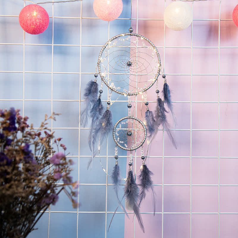 Olivenorma Handwoven Blue Gray Feather Dream Catcher - image 3