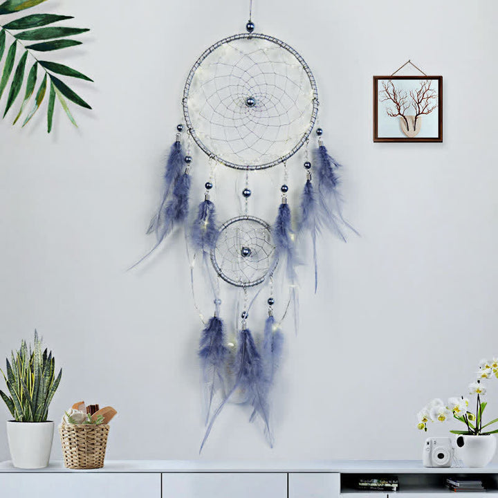 Olivenorma Handwoven Blue Gray Feather Dream Catcher - image 2
