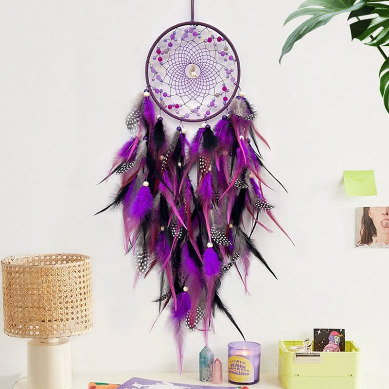 Olivenorma Handwoven Beaded Agate Feather Dream Catcher - image 2