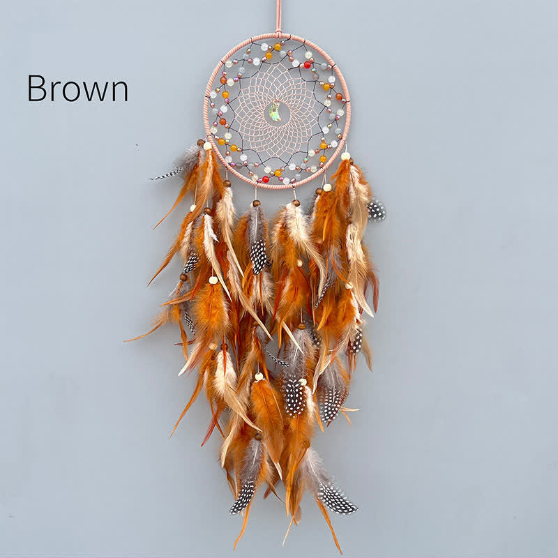 Olivenorma Handwoven Beaded Agate Feather Dream Catcher - Brown - image 4