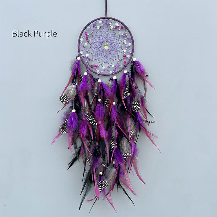 Olivenorma Handwoven Beaded Agate Feather Dream Catcher - Black Purple - image 1