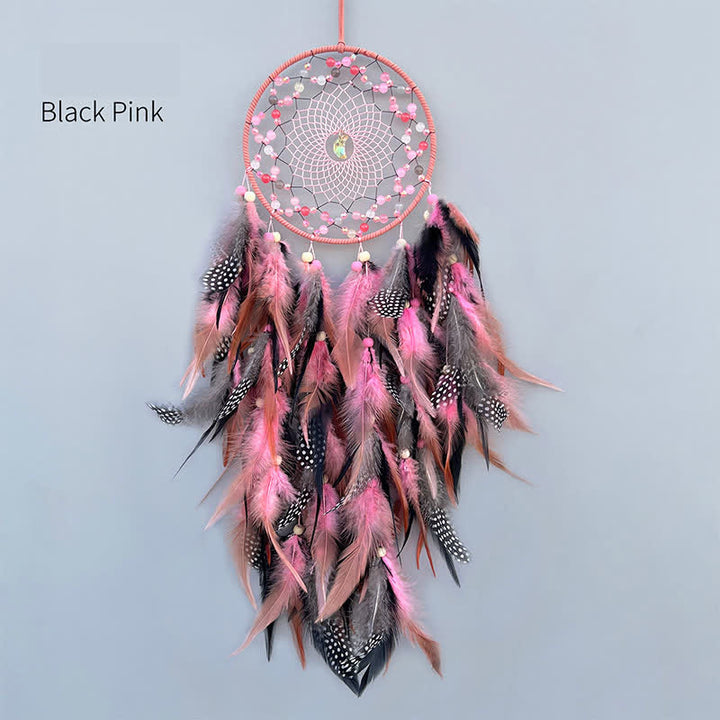 Olivenorma Handwoven Beaded Agate Feather Dream Catcher - Black Pink - image 9