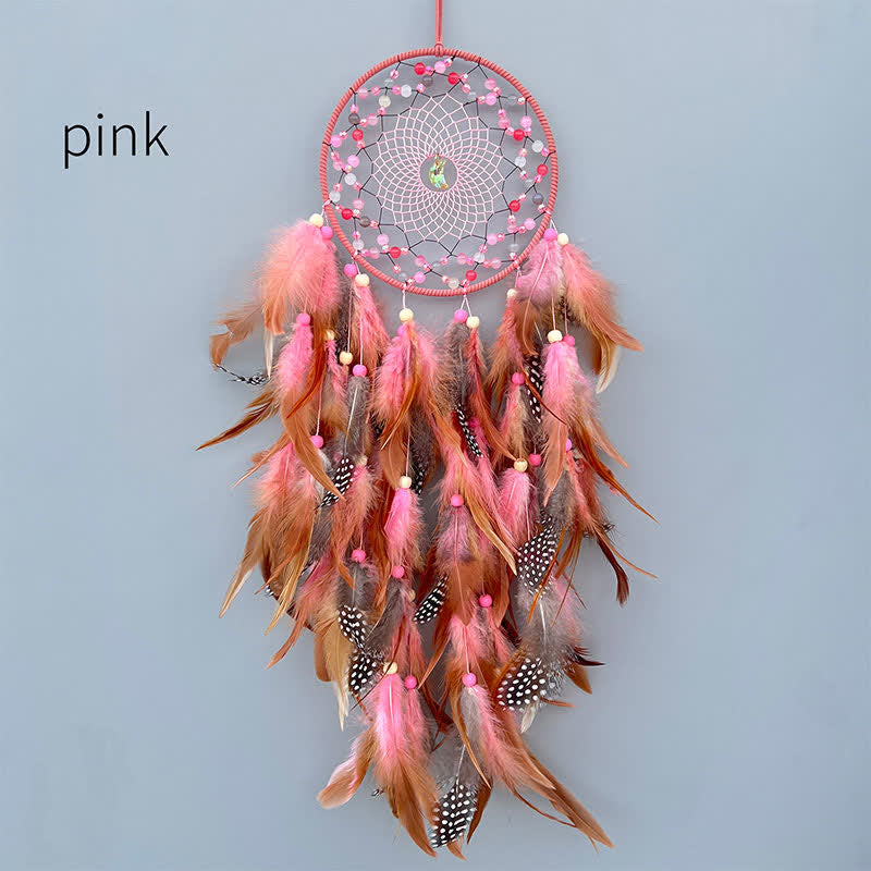 Olivenorma Handwoven Beaded Agate Feather Dream Catcher - Pink - image 3