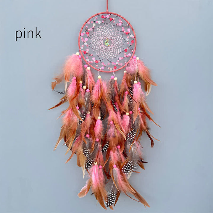 Olivenorma Handwoven Beaded Agate Feather Dream Catcher - Pink - image 3