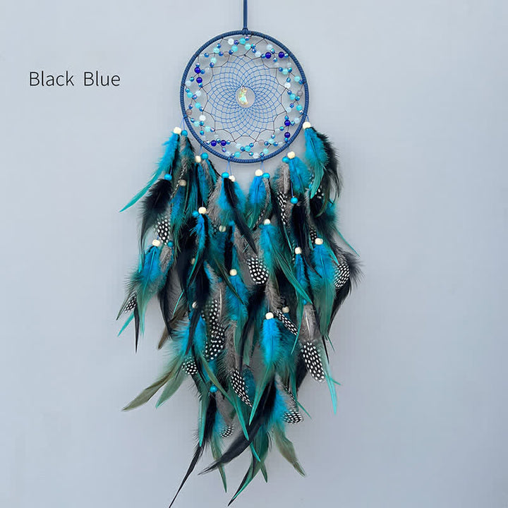 Olivenorma Handwoven Beaded Agate Feather Dream Catcher - Black Blue - image 12
