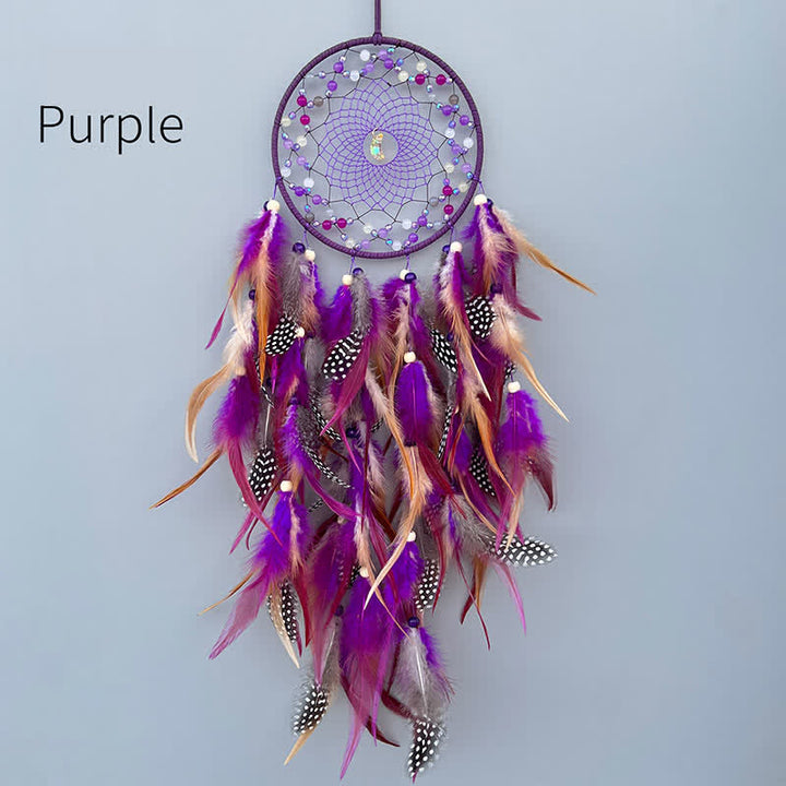 Olivenorma Handwoven Beaded Agate Feather Dream Catcher - Purple - image 6