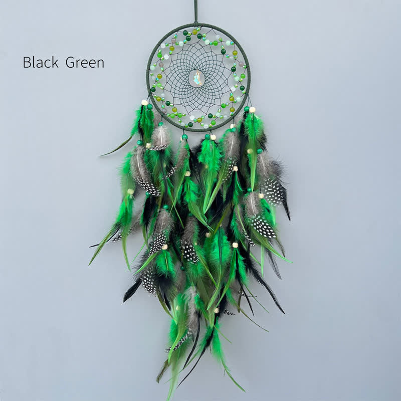 Olivenorma Handwoven Beaded Agate Feather Dream Catcher - Black Green - image 11