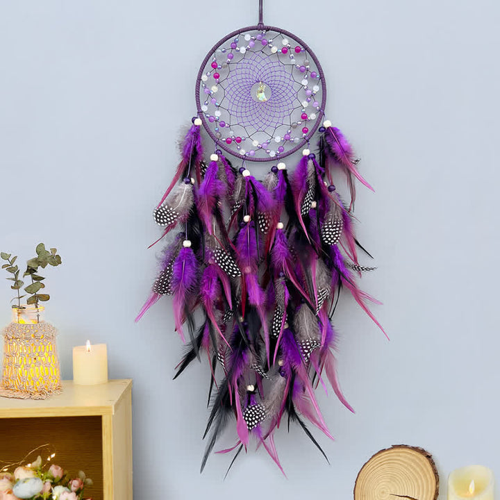 Olivenorma Handwoven Beaded Agate Feather Dream Catcher - image 0