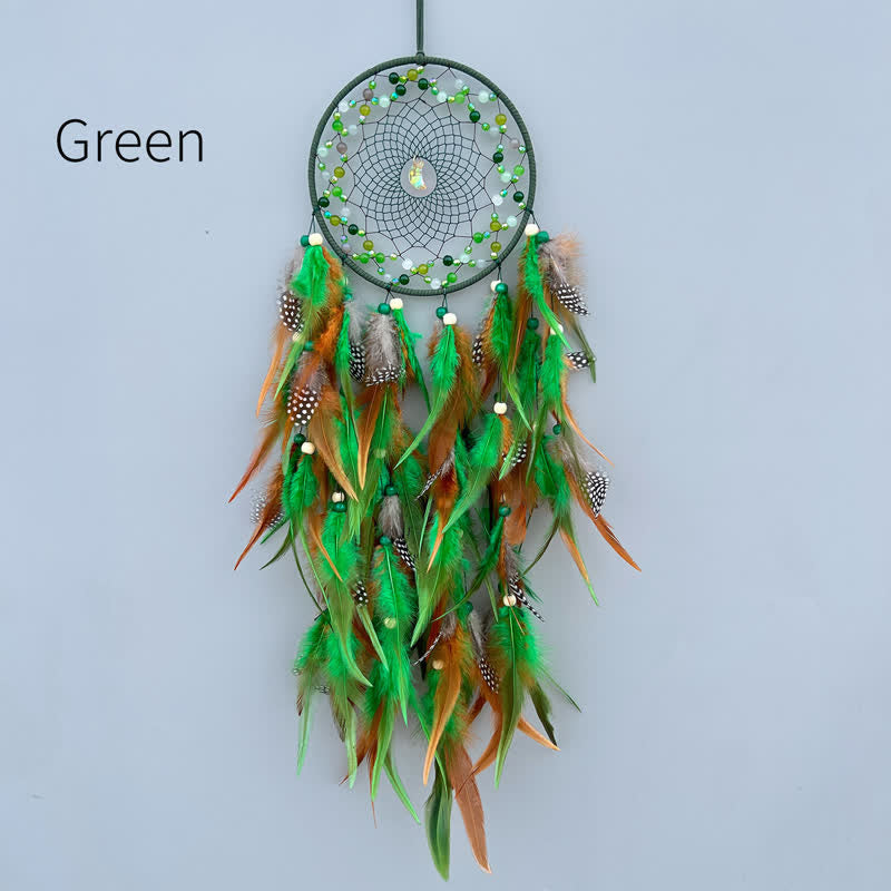 Olivenorma Handwoven Beaded Agate Feather Dream Catcher - Green - image 8