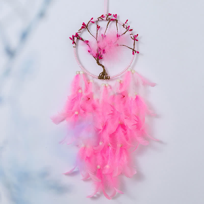 Olivenorma "Ten Miles of Peach Blossoms" Pink Feather Dream Catcher - image 1