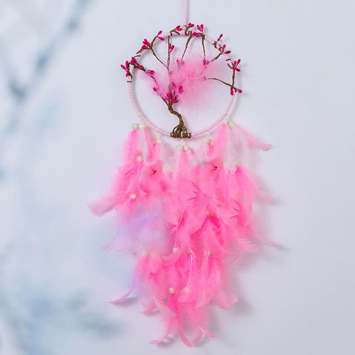 Olivenorma "Ten Miles of Peach Blossoms" Pink Feather Dream Catcher - image 1