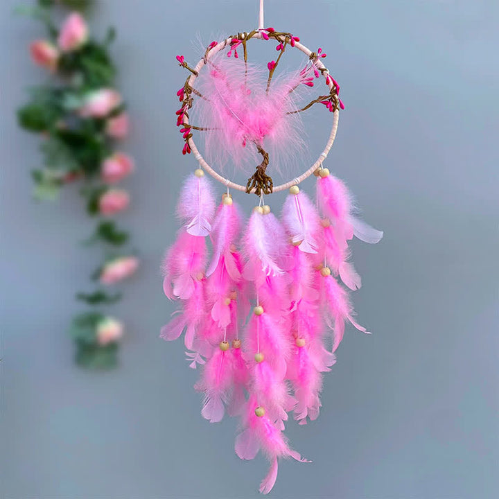 Olivenorma "Ten Miles of Peach Blossoms" Pink Feather Dream Catcher - Pink - image 0