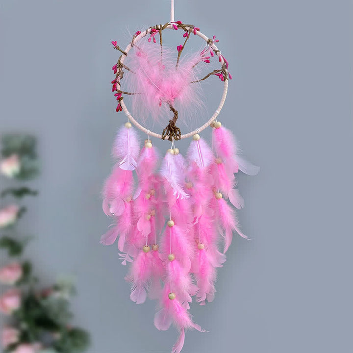 Olivenorma "Ten Miles of Peach Blossoms" Pink Feather Dream Catcher - image 2