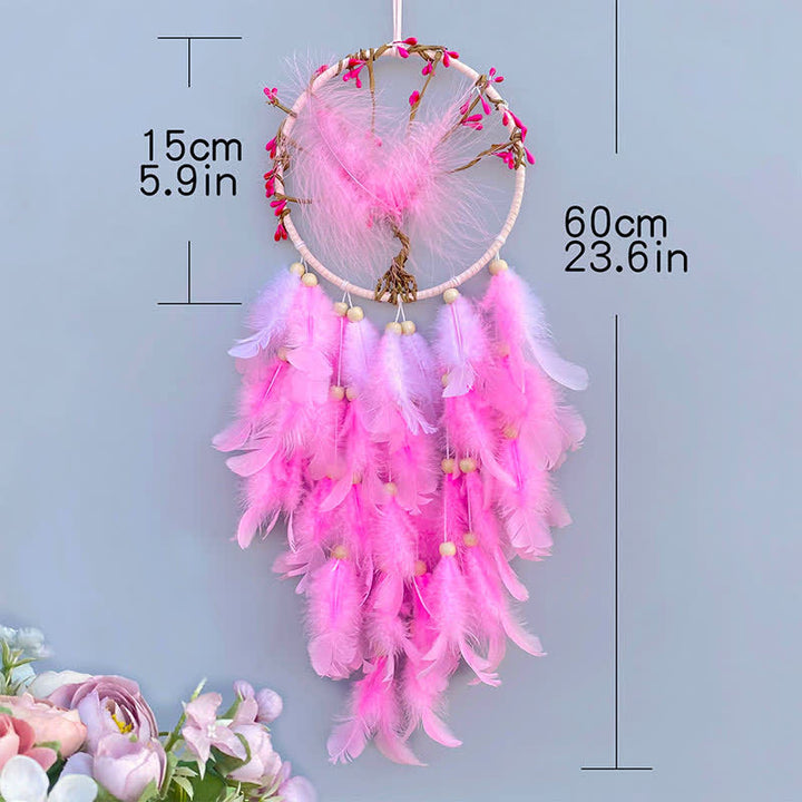 Olivenorma "Ten Miles of Peach Blossoms" Pink Feather Dream Catcher - image 6