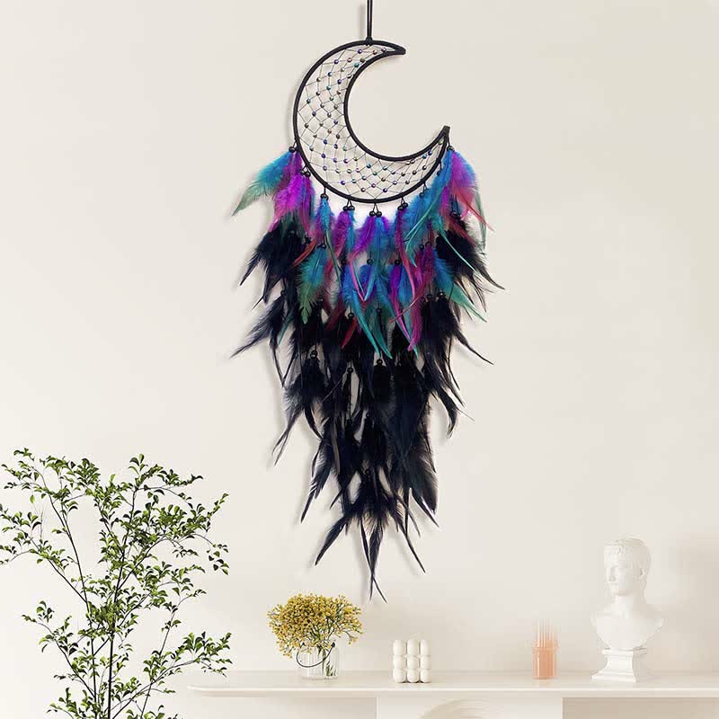 Olivenorma Woven Moon Contrasting Color Feather Dream Catcher - image 1
