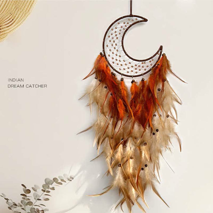 Olivenorma Woven Moon Contrasting Color Feather Dream Catcher - image 5