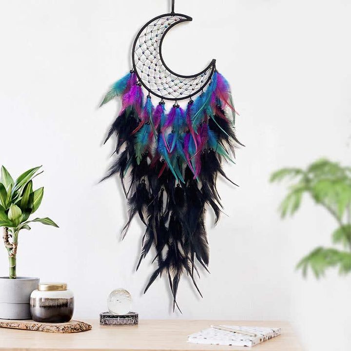 Olivenorma Woven Moon Contrasting Color Feather Dream Catcher - Purple Black - image 0