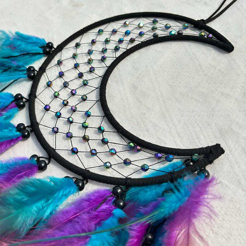 Olivenorma Woven Moon Contrasting Color Feather Dream Catcher - image 3