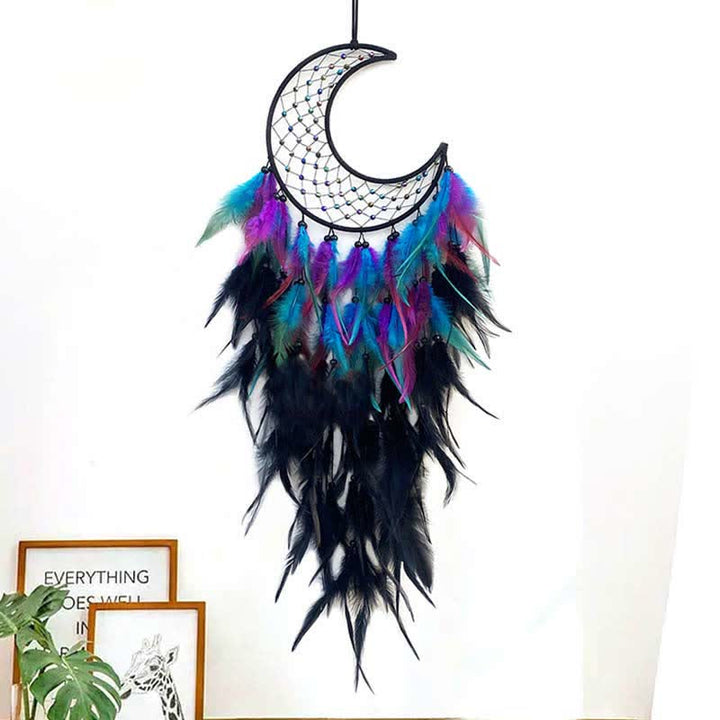 Olivenorma Woven Moon Contrasting Color Feather Dream Catcher - image 2