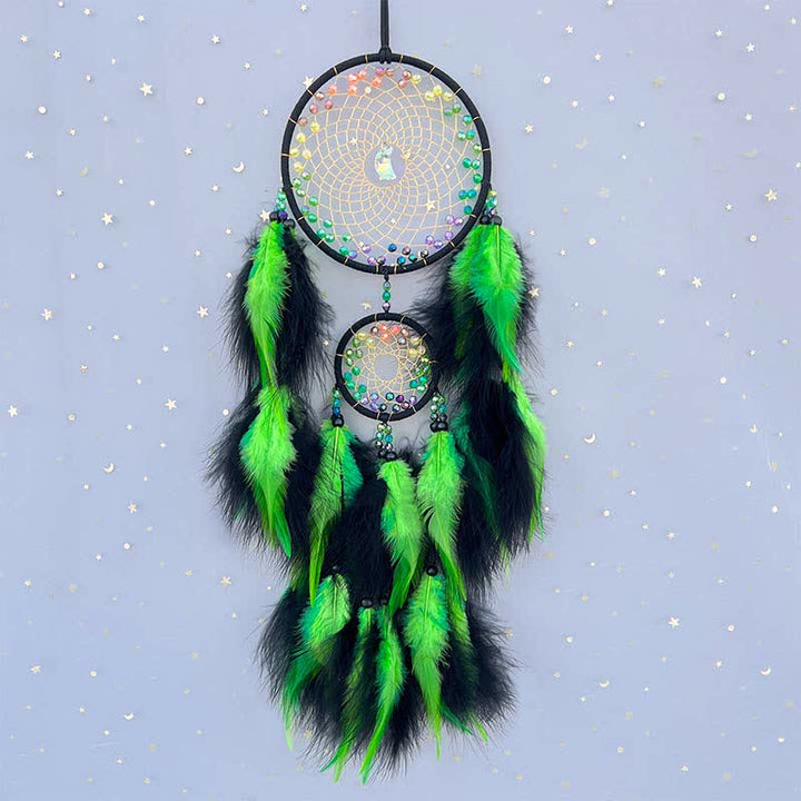 Olivenorma Double Ring Multicolor Ornament Dream Catcher - Green - image 4