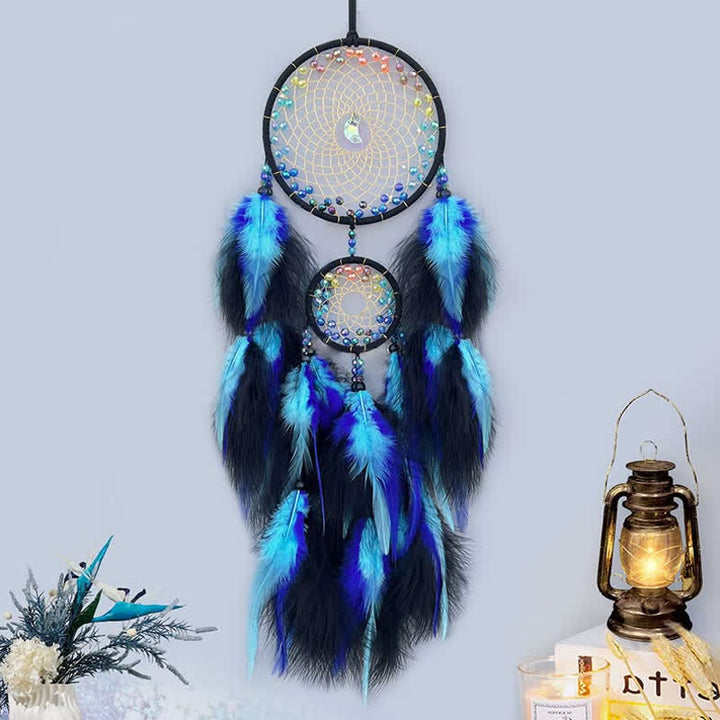 Olivenorma Double Ring Multicolor Ornament Dream Catcher - Blue - image 0