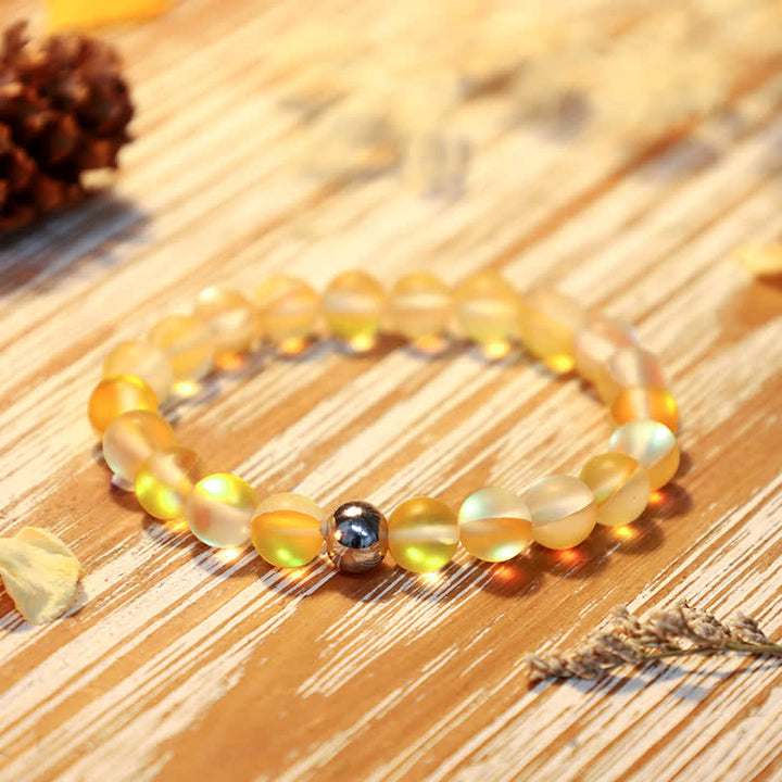 Olivenorma 8mm Mermaid Glass Stainless Steel Beaded Bracelet - Yellow - image 23