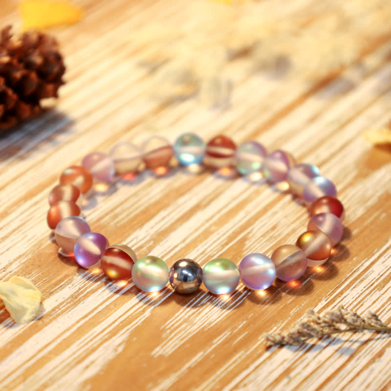Olivenorma 8mm Mermaid Glass Stainless Steel Beaded Bracelet - Colorful Brown - image 15
