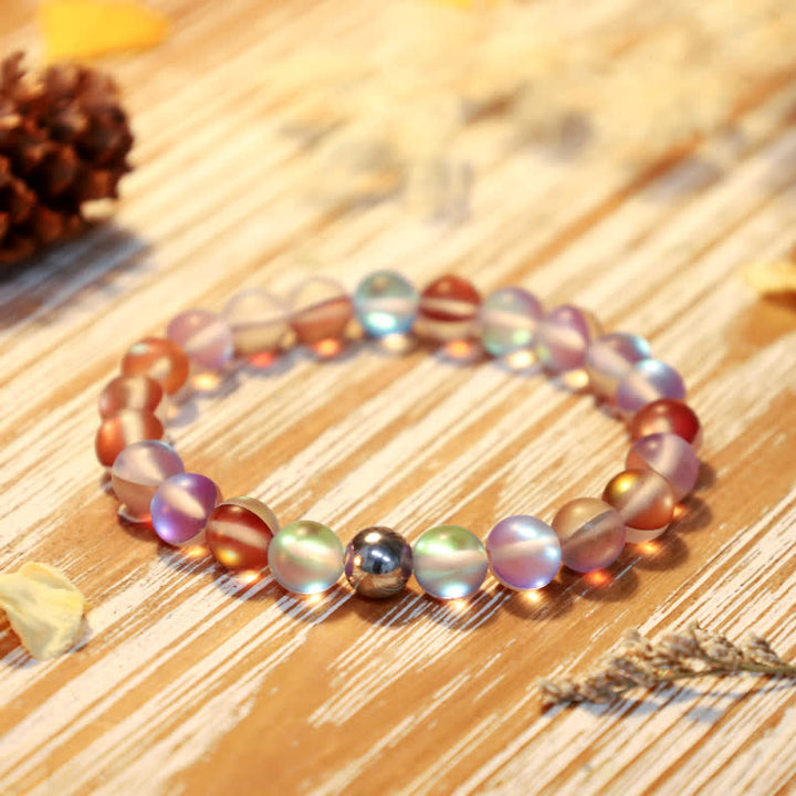 Olivenorma 8mm Mermaid Glass Stainless Steel Beaded Bracelet - Colorful Brown - image 15
