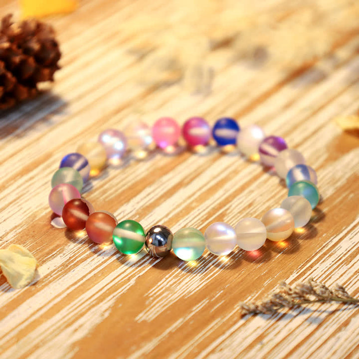 Olivenorma 8mm Mermaid Glass Stainless Steel Beaded Bracelet - Colorful - image 19