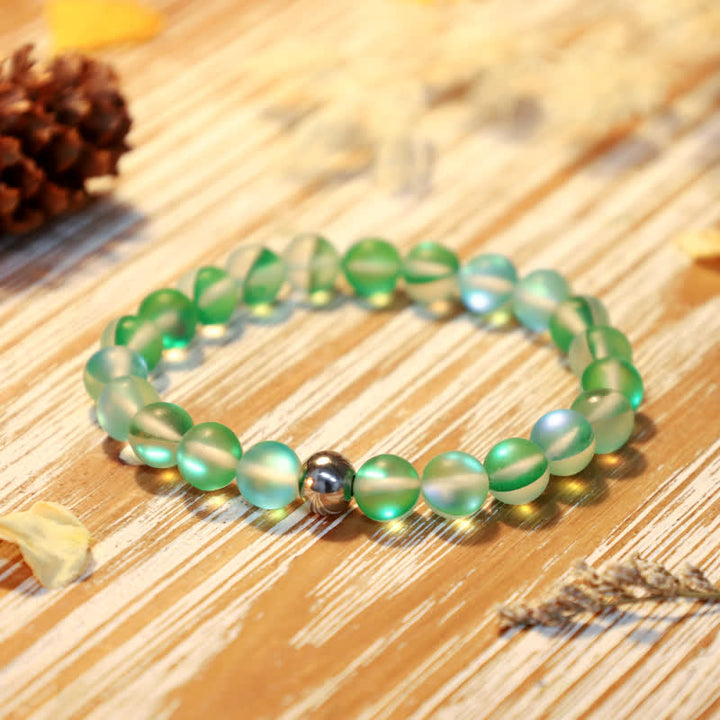 Olivenorma 8mm Mermaid Glass Stainless Steel Beaded Bracelet - Green - image 11