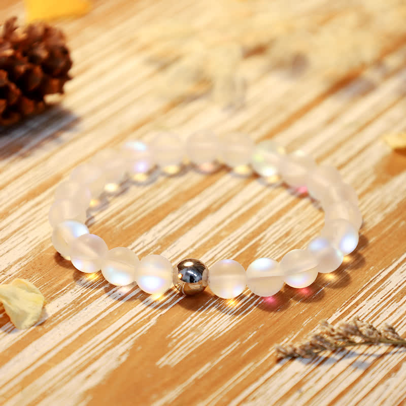 Olivenorma 8mm Mermaid Glass Stainless Steel Beaded Bracelet - White - image 32