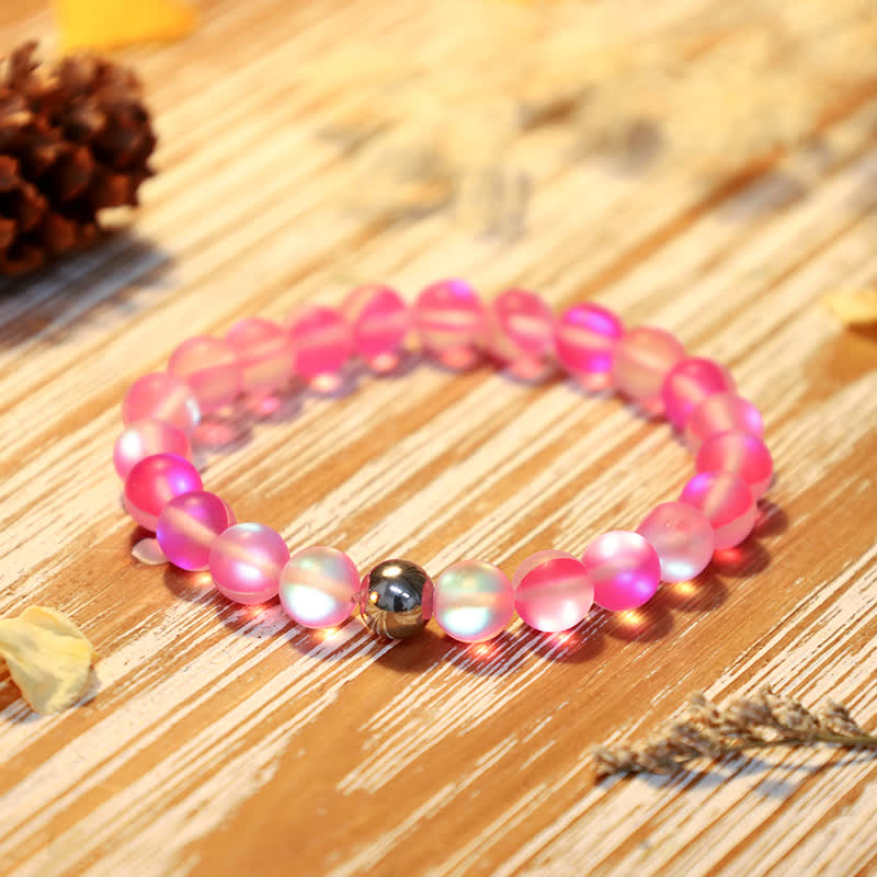 Olivenorma 8mm Mermaid Glass Stainless Steel Beaded Bracelet - Pink - image 7