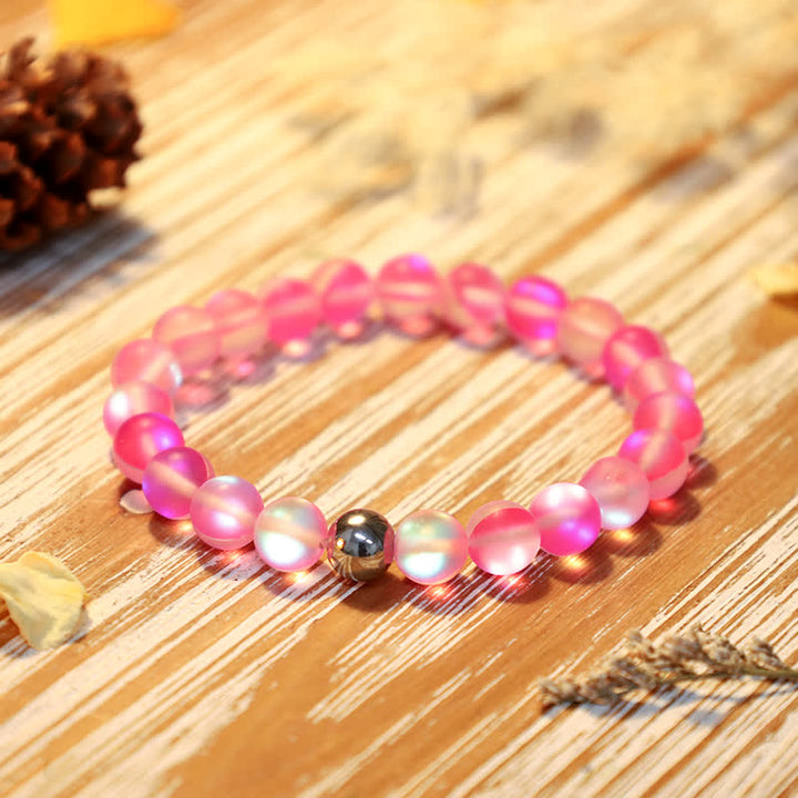 Olivenorma 8mm Mermaid Glass Stainless Steel Beaded Bracelet - Pink - image 7