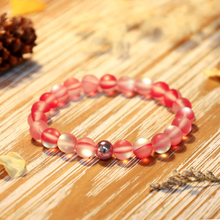 Olivenorma 8mm Mermaid Glass Stainless Steel Beaded Bracelet - Red - image 26