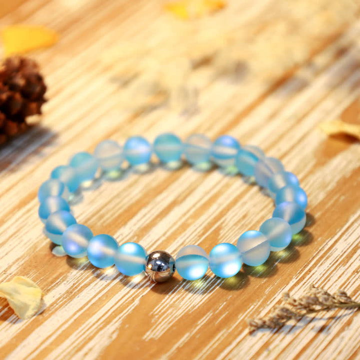 Olivenorma 8mm Mermaid Glass Stainless Steel Beaded Bracelet - Blue - image 29