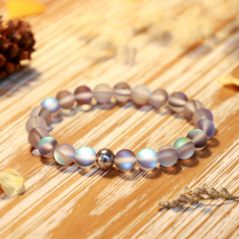 Olivenorma 8mm Mermaid Glass Stainless Steel Beaded Bracelet - Brown Gray - image 35