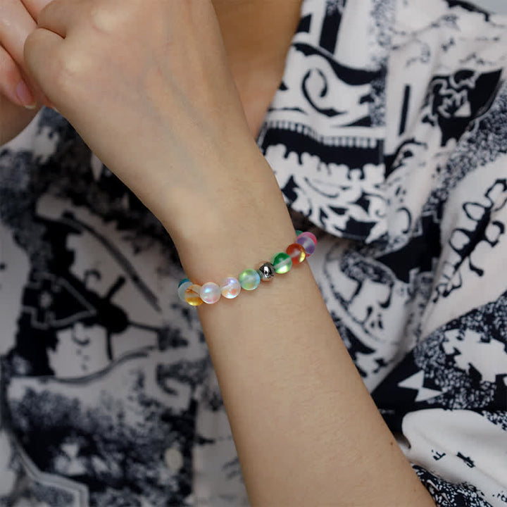 Olivenorma 8mm Mermaid Glass Stainless Steel Beaded Bracelet - image 18