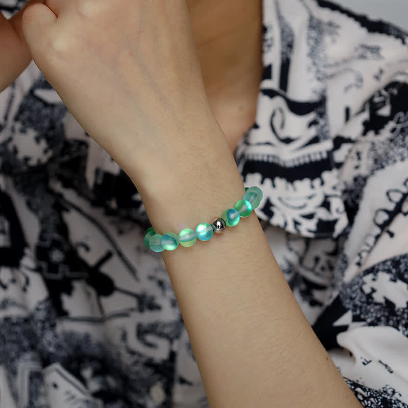 Olivenorma 8mm Mermaid Glass Stainless Steel Beaded Bracelet - image 14