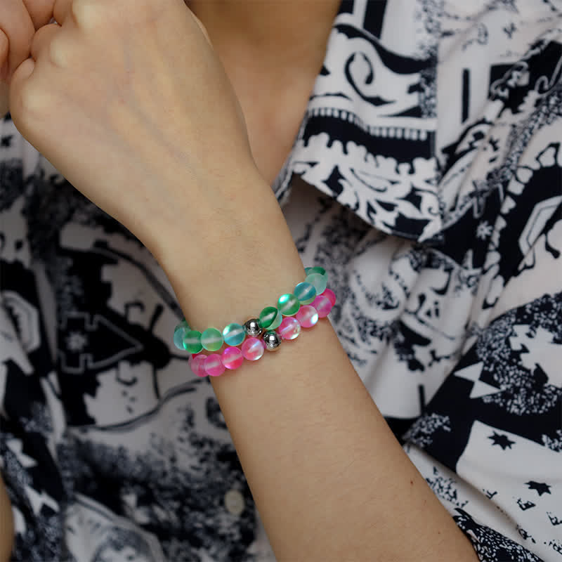 Olivenorma 8mm Mermaid Glass Stainless Steel Beaded Bracelet - image 38