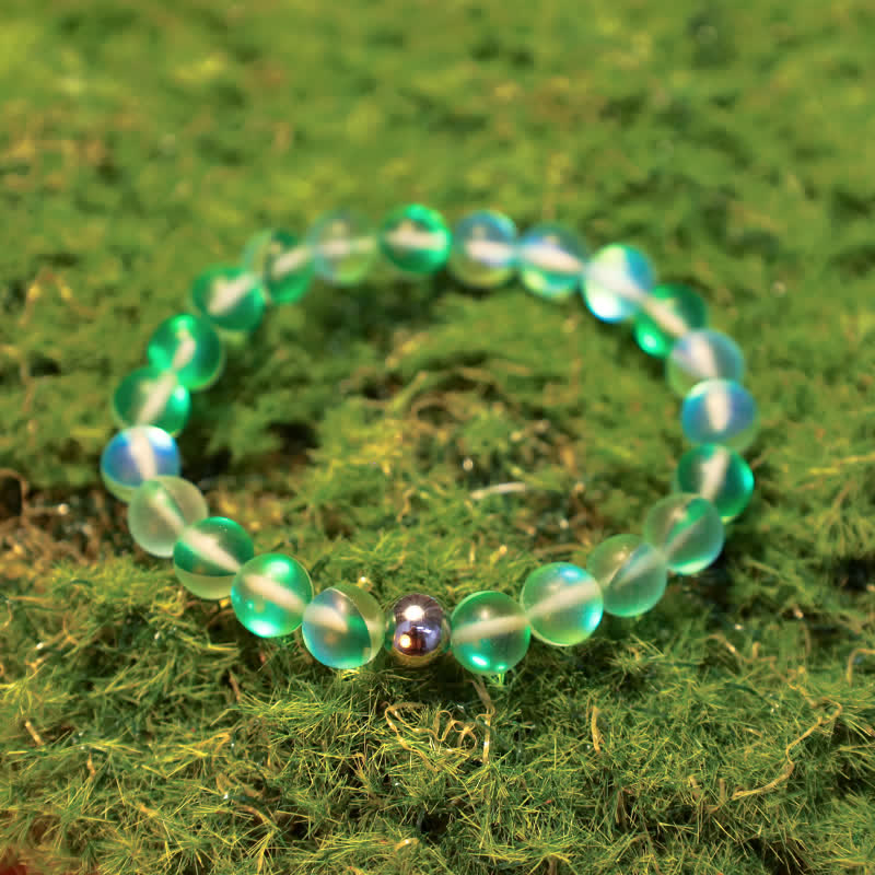 Olivenorma 8mm Mermaid Glass Stainless Steel Beaded Bracelet - image 13